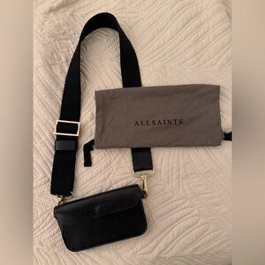 All Saints Black Leather Mini Belt or Crossbody Bag